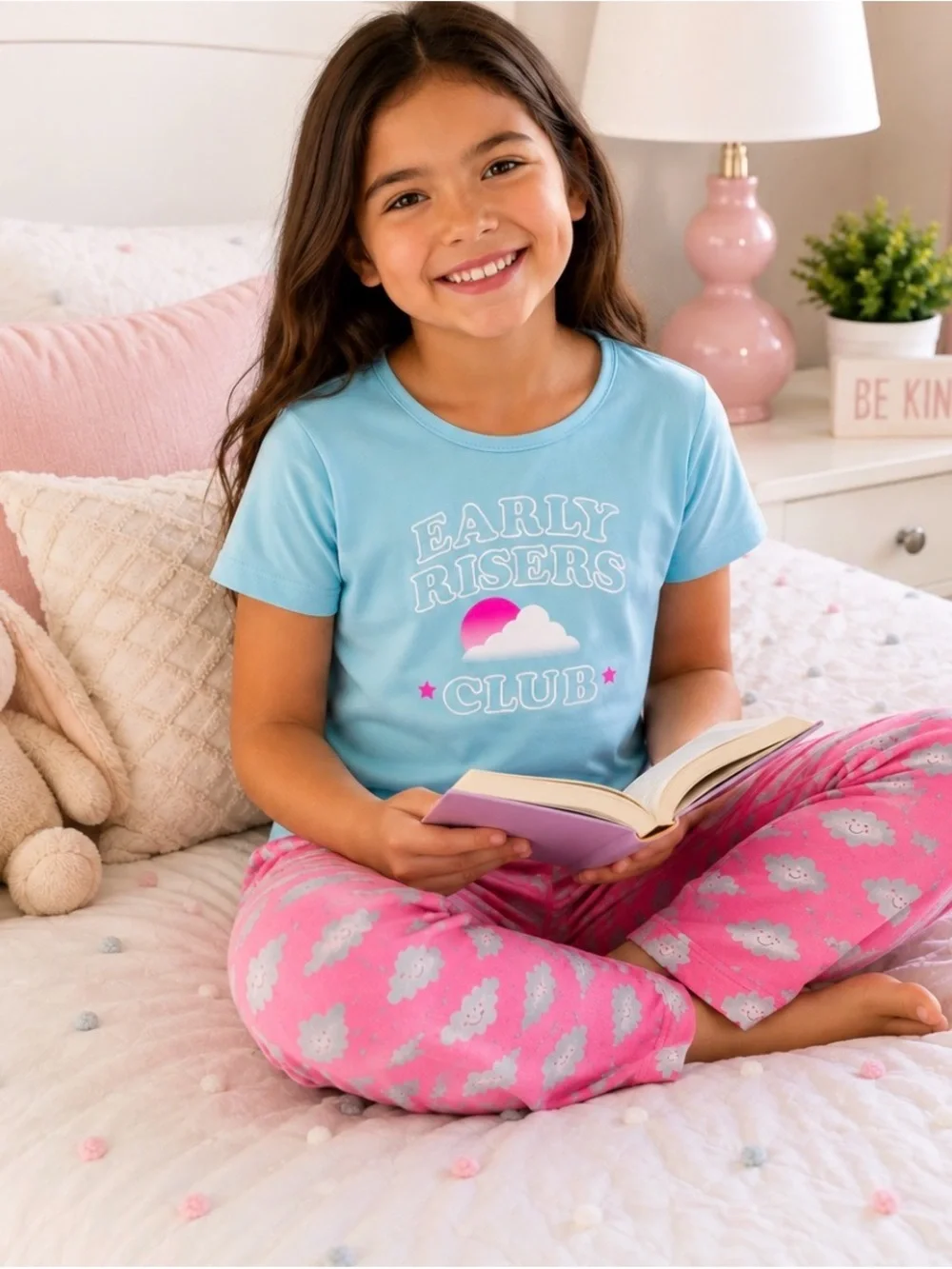 Cat & Jack 3PC Girls Pajama Set Early Risers Club NWT Size 6/7